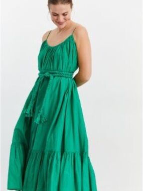 RHODE Emerald Green Spaghetti-Strap Maxi Dress with Waist Tie